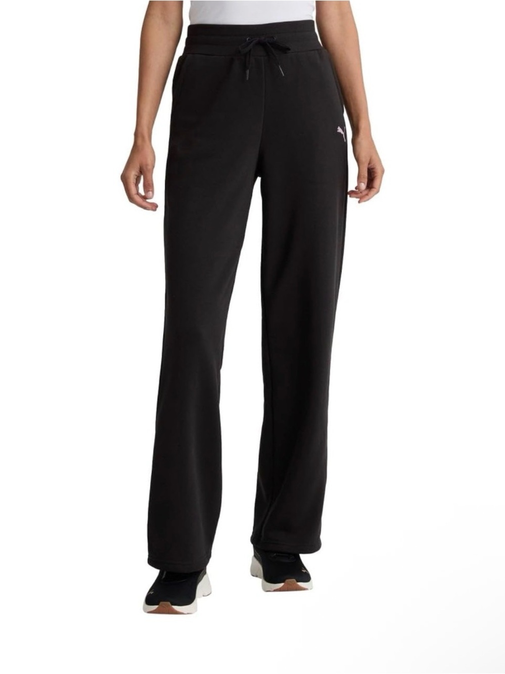 PUMA Women's Fleece Sweat Pants Straight Legs Winter Sweatpants Black Size L